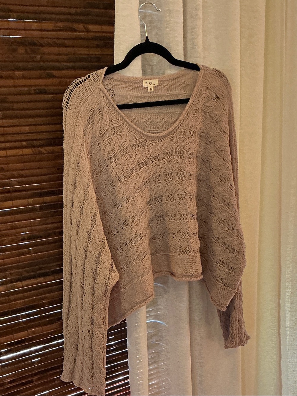 POL Open-Knit Cropped Sweater in Light Taupe